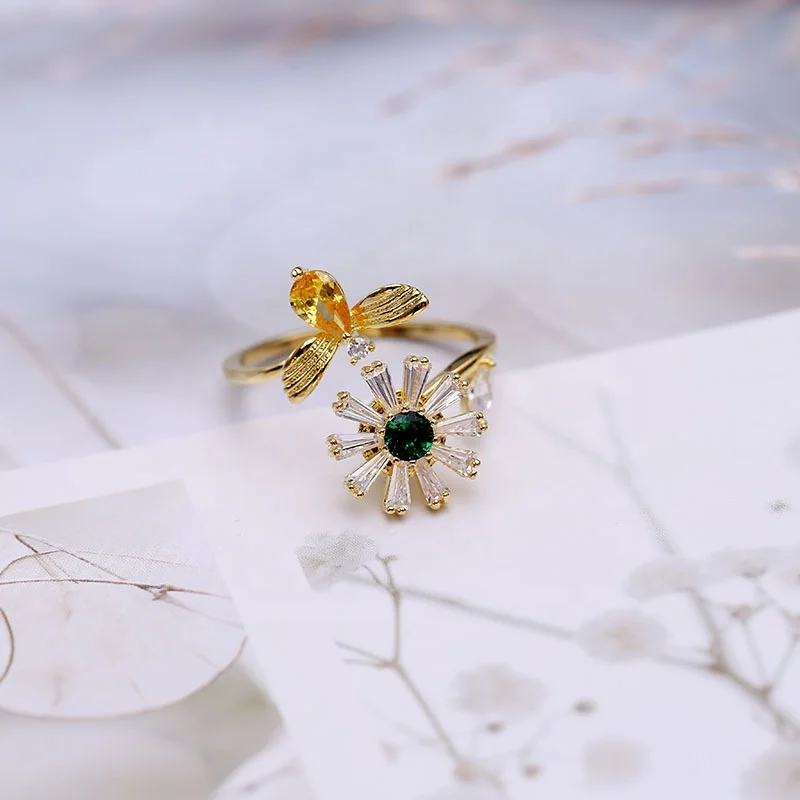Rotating Bee Daisy Ring Simple Open Personality Ring Electroplated Copper Women's Ring, Picture
Rotating Bee Daisy Ring Simple Open Personality Ring Electroplated Copper Women's Ring, Picture