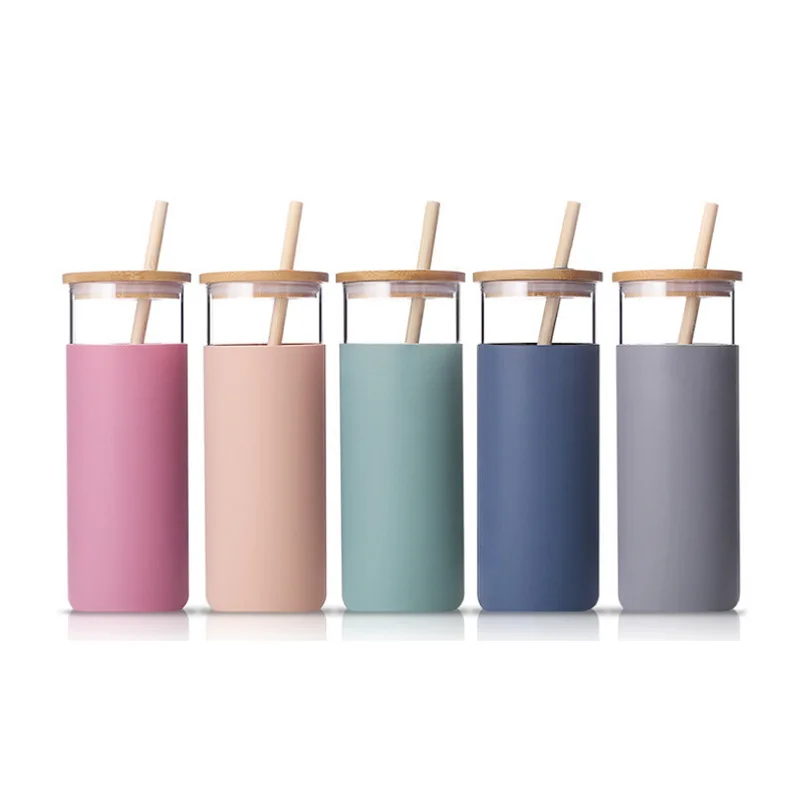 20 oz Reusable Glass Clear Straw Tumbler with Silicone Protective Sleeve Wrap Bamboo Lid, Transparent clear
20 oz Reusable Glass Clear Straw Tumbler with Silicone Protective Sleeve Wrap Bamboo Lid, Transparent clear