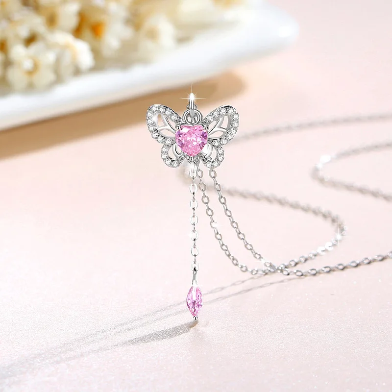 Pink Zircon Sliver Butterfly Pendant Necklaces Dainty 925 Sterling Sliver Necklace With Butterfly Pendant Charm
Pink Zircon Sliver Butterfly Pendant Necklaces Dainty 925 Sterling Sliver Necklace With Butterfly Pendant Charm