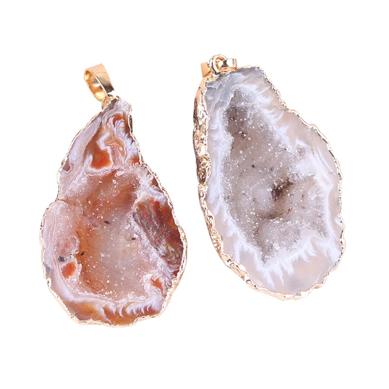Natural Stone Pendant for Jewelry Making Necklace Charms Irregular Plated Edge Geode Crystal Pendant
Natural Stone Pendant for Jewelry Making Necklace Charms Irregular Plated Edge Geode Crystal Pendant
