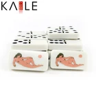 Domino factory supply double six dominoes in wood box domino game toys sexy woman with your custom logo design for you