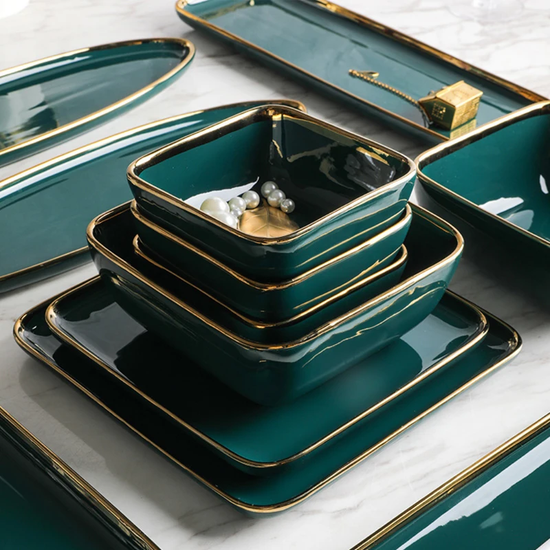 Wholesale High Quantity Luxury Emerald Green Restaurant Square Porcelain Tableware With Gold Rim, Gold green
Wholesale High Quantity Luxury Emerald Green Restaurant Square Porcelain Tableware With Gold Rim, Gold green