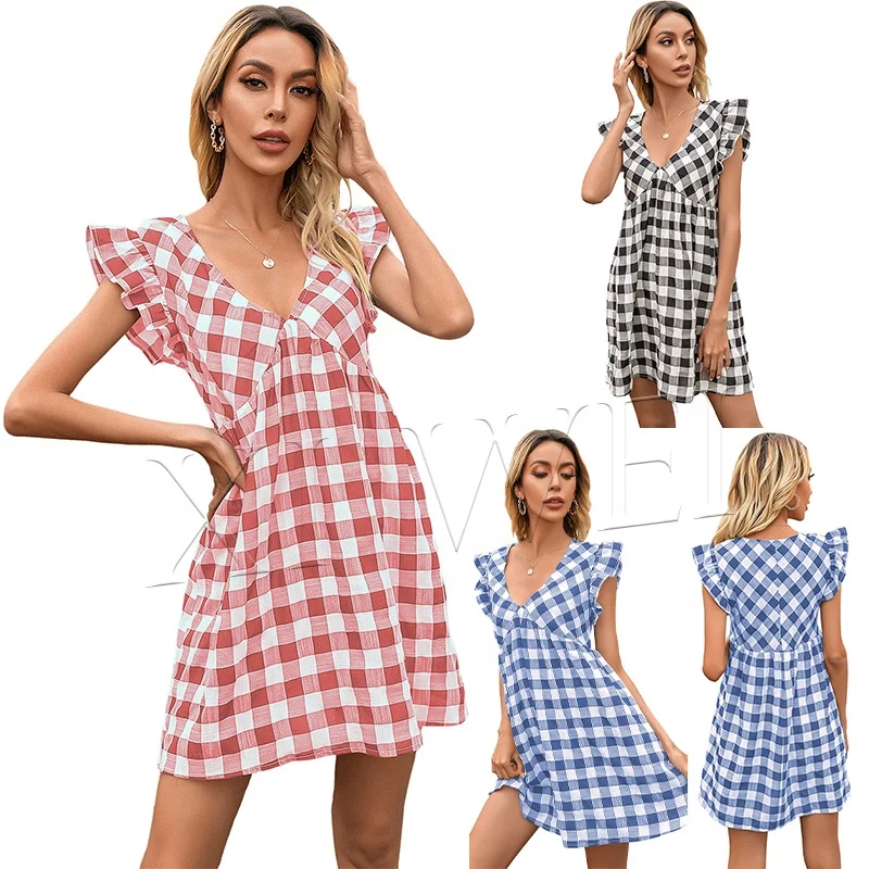 Summer 2021 new fashion classic Plaid print fly sleeve V-neck waist lady casual dress, Picture shown/accept custom
Summer 2021 new fashion classic Plaid print fly sleeve V-neck waist lady casual dress, Picture shown/accept custom