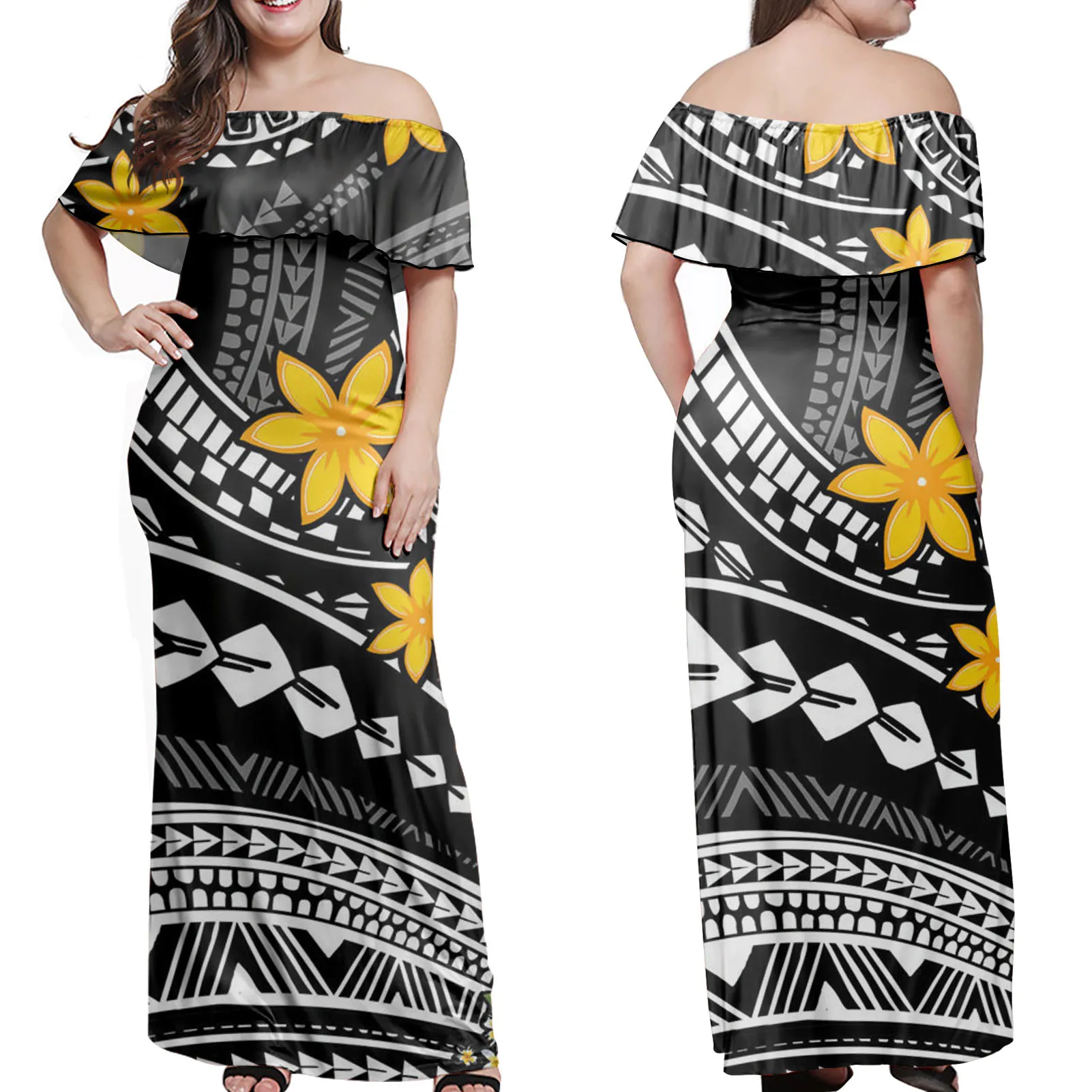 MOQ1Polynesian Samoa Designs Hibiscus Print Custom Women One Shoulder Dresses Party Plus Size Long Ruffle Dress, Customized color
MOQ1Polynesian Samoa Designs Hibiscus Print Custom Women One Shoulder Dresses Party Plus Size Long Ruffle Dress, Customized color