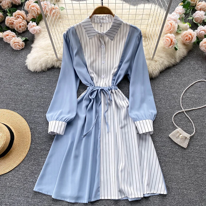 Women Simple Patchwork Stripe Print Turn Down Collar Drawstring Shirtwaist Dress Women Sweet Streetwear Holiday Dresses Ladies, Black,yellow,blue,khaki
Women Simple Patchwork Stripe Print Turn Down Collar Drawstring Shirtwaist Dress Women Sweet Streetwear Holiday Dresses Ladies, Black,yellow,blue,khaki