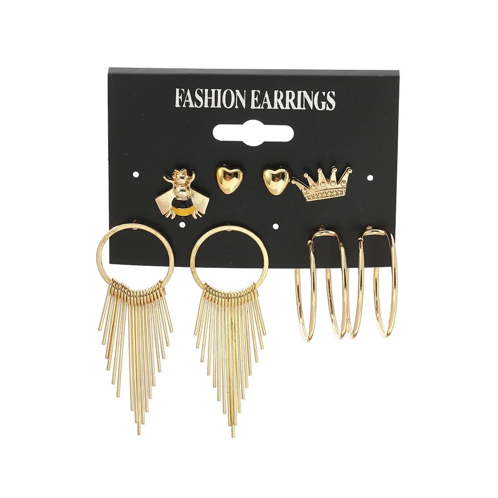 Metal Assorted 5 Pairs Set Round Circle Tassel Hoop Earrings C Shapecd Animal Bees Stud Earrings Set, Picture shows/custom color
Metal Assorted 5 Pairs Set Round Circle Tassel Hoop Earrings C Shapecd Animal Bees Stud Earrings Set, Picture shows/custom color
