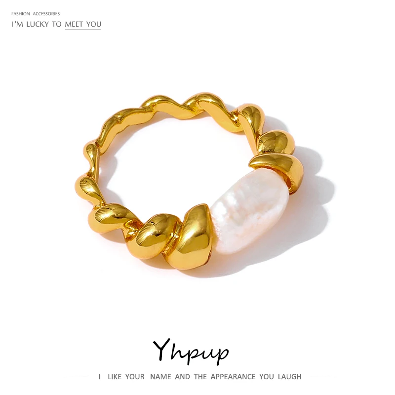 Yhpup Statement 18K PVD Plated Gold Texture Copper Ring Fashion Natural Pearl Ring for Women
Yhpup Statement 18K PVD Plated Gold Texture Copper Ring Fashion Natural Pearl Ring for Women
