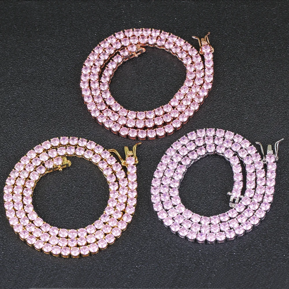 Hip hop jewelry tik tok trend 4mm Pink CZ Tennis Chain Bronze Rose gold necklace inlaid with CZ Pink Single Row Chain
Hip hop jewelry tik tok trend 4mm Pink CZ Tennis Chain Bronze Rose gold necklace inlaid with CZ Pink Single Row Chain