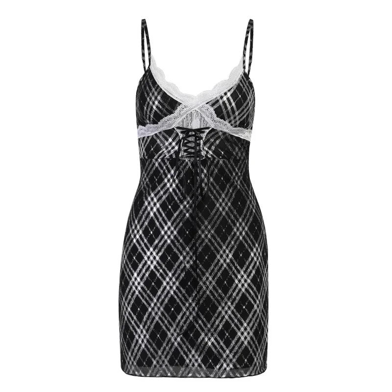 Wholesale Women Elegant Plaid Mini Dress Black Lace Patchwork Sexy V-neck Bodycon Summer Casual Dress For Ladies Cami Dress, Picture color
Wholesale Women Elegant Plaid Mini Dress Black Lace Patchwork Sexy V-neck Bodycon Summer Casual Dress For Ladies Cami Dress, Picture color