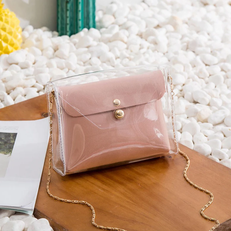 fashion waterproof women pvc clear purse bag with chain strap pink transparent messenger crossbody bag with vegan leather pouch, Red,green,black,gray,pink,yellow 
fashion waterproof women pvc clear purse bag with chain strap pink transparent messenger crossbody bag with vegan leather pouch, Red,green,black,gray,pink,yellow