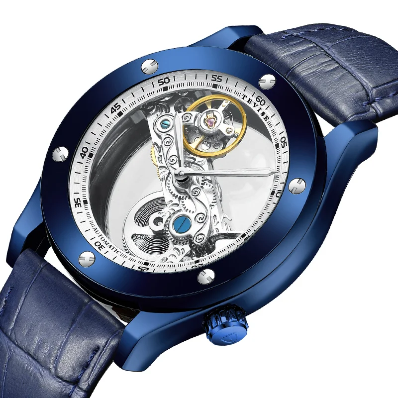 

TEVISE T824A Hollow tourbillon leather waterproof automatic business watches for man, Optional