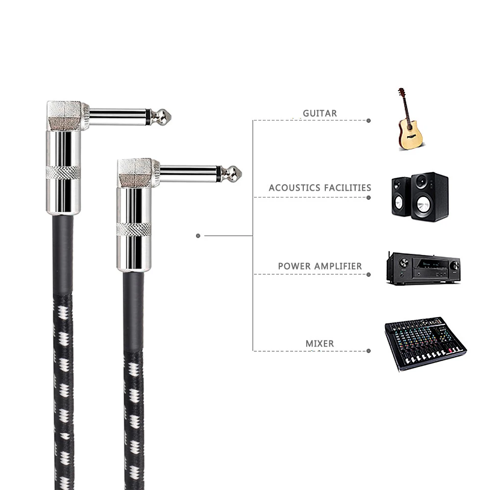 GAZ-CB31 Instrument Right Angle Jack 6.35mm Mono Cable Gold Plated Male to Male Cable for Electronic Guitar Bass Keyboard - ANKUX.COM