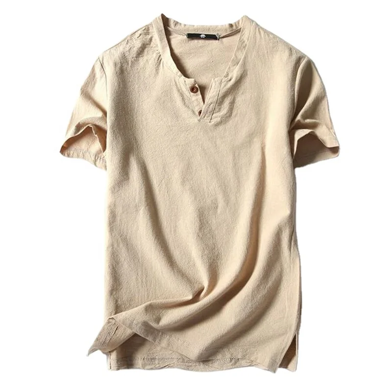 Custom Design Summer V-neck Linen T shirt Men Short Sleeves Light Cotton and Hemp Button T-shirt
Custom Design Summer V-neck Linen T shirt Men Short Sleeves Light Cotton and Hemp Button T-shirt