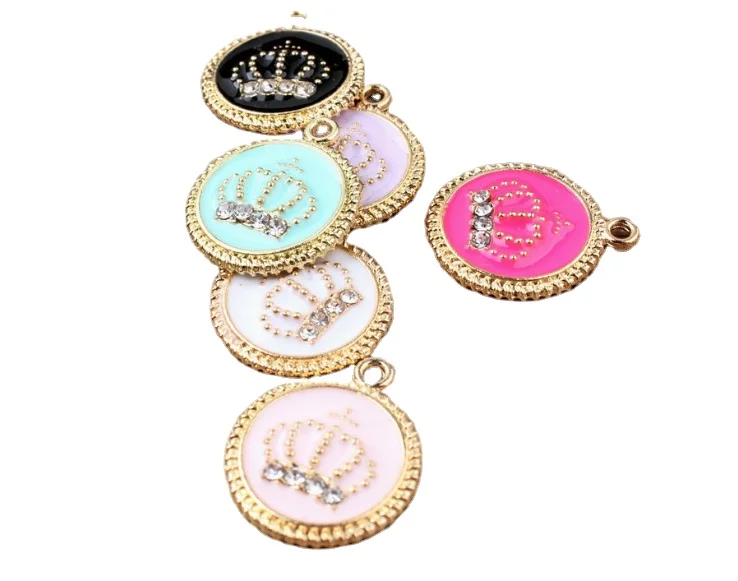 color enamel crown symbol stamped round charms DIY crown logo charms with crystal metal crown charms for bracelet
color enamel crown symbol stamped round charms DIY crown logo charms with crystal metal crown charms for bracelet