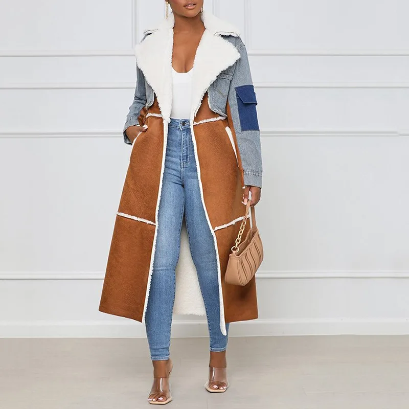 Winter Casual Noble Elegant ladies fashion long sleeve Stitching jean thickened long style wool winter coat women
Winter Casual Noble Elegant ladies fashion long sleeve Stitching jean thickened long style wool winter coat women