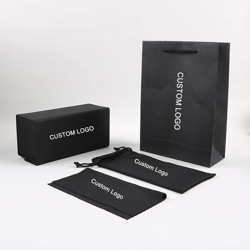 PU Box Sunglasses Case Set Stock Eyeglasses Case & Bag Custom Logo Luxury Popular Black Glasses Packaging
PU Box Sunglasses Case Set Stock Eyeglasses Case & Bag Custom Logo Luxury Popular Black Glasses Packaging