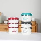 China wholesale red blue grey food container 3 layer leak proof portable bento box set for student