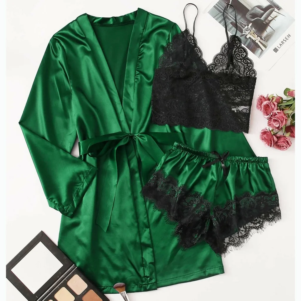SFY1073 THREE-PIECE Sexy Women Silk Satin Robe Lingerie Set Sleepwear SEXY PAJAMAS, Black, purple, red, blue, green,pink
SFY1073 THREE-PIECE Sexy Women Silk Satin Robe Lingerie Set Sleepwear SEXY PAJAMAS, Black, purple, red, blue, green,pink