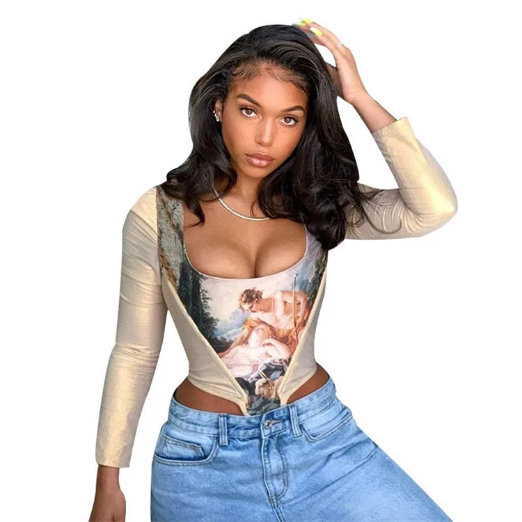 Autumn Streetwear Square Collar Bones Apricot Angel Print Top Ladies Tops Blouses Long Sleeve Shirts Women Blouses Corset
Autumn Streetwear Square Collar Bones Apricot Angel Print Top Ladies Tops Blouses Long Sleeve Shirts Women Blouses Corset