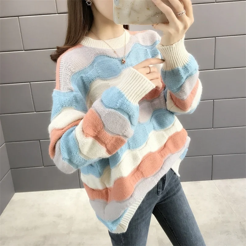 B61643A Classical roll neck patchwork striped long sleeve woman knit sweater, Ginger/rice/green
B61643A Classical roll neck patchwork striped long sleeve woman knit sweater, Ginger/rice/green