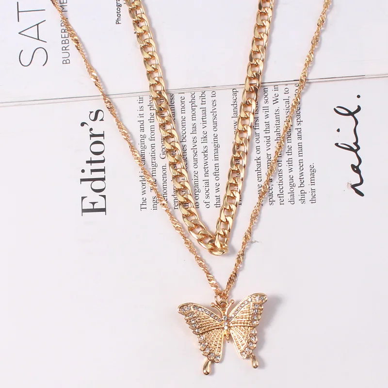 Layers Necklace Women Fashion Accessories Fashion retro style diamond butterfly double necklace
Layers Necklace Women Fashion Accessories Fashion retro style diamond butterfly double necklace
