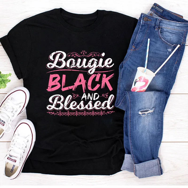 New Arriving Bougie Black And Blessed T-Shirt Graphic Tees Femme Blessed black history shirts Printing Women Cotton T Shirt
New Arriving Bougie Black And Blessed T-Shirt Graphic Tees Femme Blessed black history shirts Printing Women Cotton T Shirt