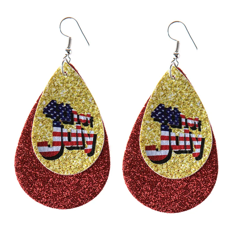American July 4 Independence Day earrings printed National flag leather multi-layer leaves sequins tassel earrings
American July 4 Independence Day earrings printed National flag leather multi-layer leaves sequins tassel earrings