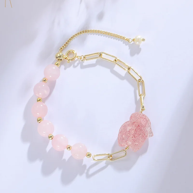 Hot Sale New Design Asymmetric Link Chain Pink Crystal Bracelet Natural Strawberry Crystal Fox Fairy Bracelet For Women
Hot Sale New Design Asymmetric Link Chain Pink Crystal Bracelet Natural Strawberry Crystal Fox Fairy Bracelet For Women