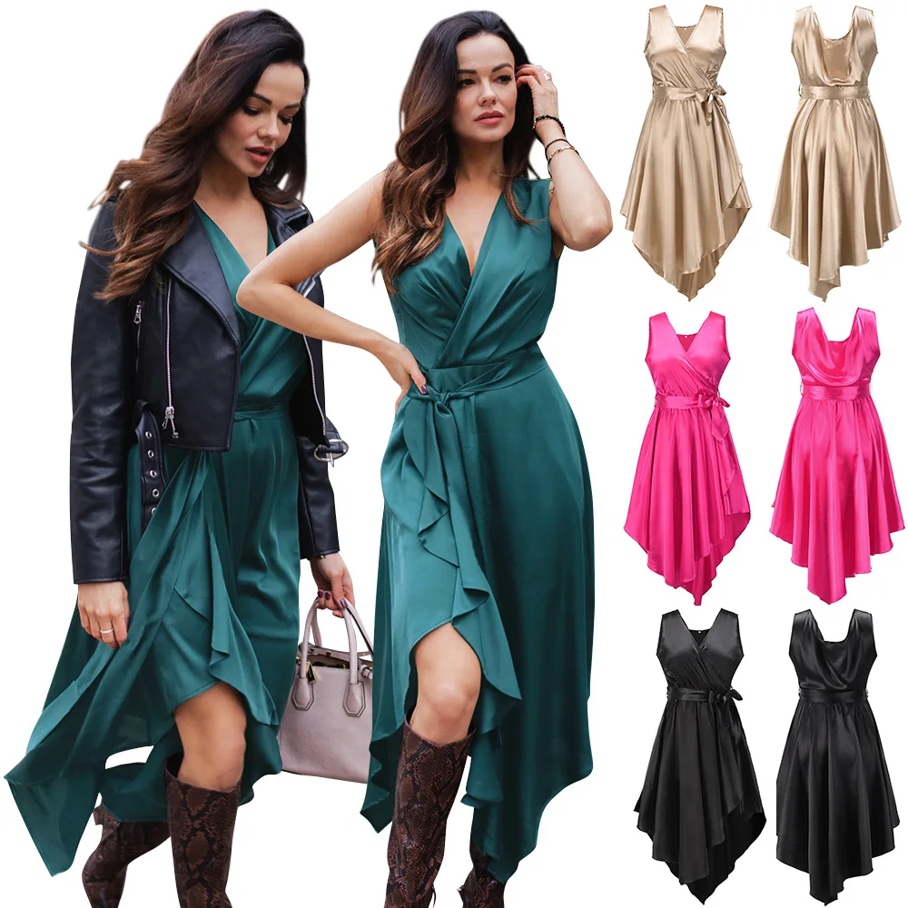 Women's V Neck Strap Ruffle Irregular Hem Casual Dress
Women's V Neck Strap Ruffle Irregular Hem Casual Dress