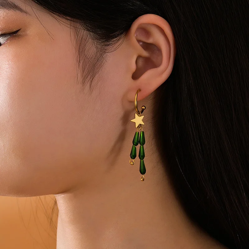 Women Fashion Jewelry Green Glass Bead Tassel Earrings 14k Gold Plated Stainless Steel Earrings, Gold/steel
Women Fashion Jewelry Green Glass Bead Tassel Earrings 14k Gold Plated Stainless Steel Earrings, Gold/steel