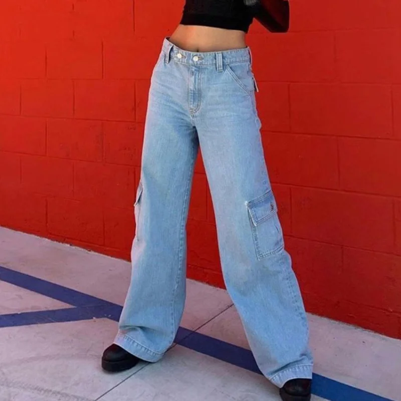 Cargo Pants Women Jean Loose Fit Blue Denim Trousers Wholesale Female Fashionable Wide Leg Boyfriend Jeans With Pockets, Light blue/dark blue
Cargo Pants Women Jean Loose Fit Blue Denim Trousers Wholesale Female Fashionable Wide Leg Boyfriend Jeans With Pockets, Light blue/dark blue