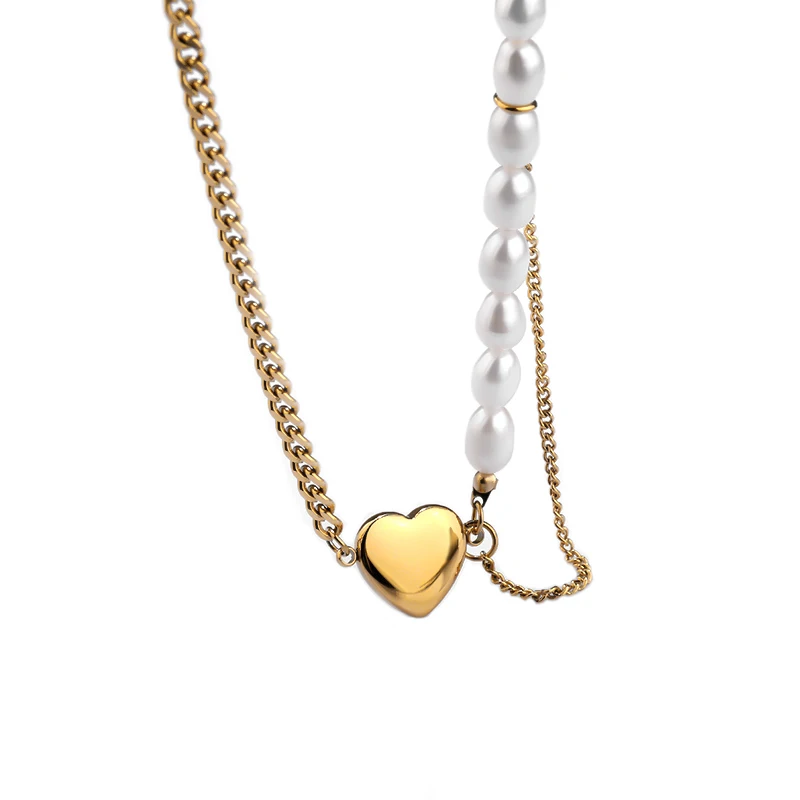 Womens Jewelry 2021 pearl chain curb chain heart 316L stainless steel Choker necklaces, Gold color/silver color
Womens Jewelry 2021 pearl chain curb chain heart 316L stainless steel Choker necklaces, Gold color/silver color