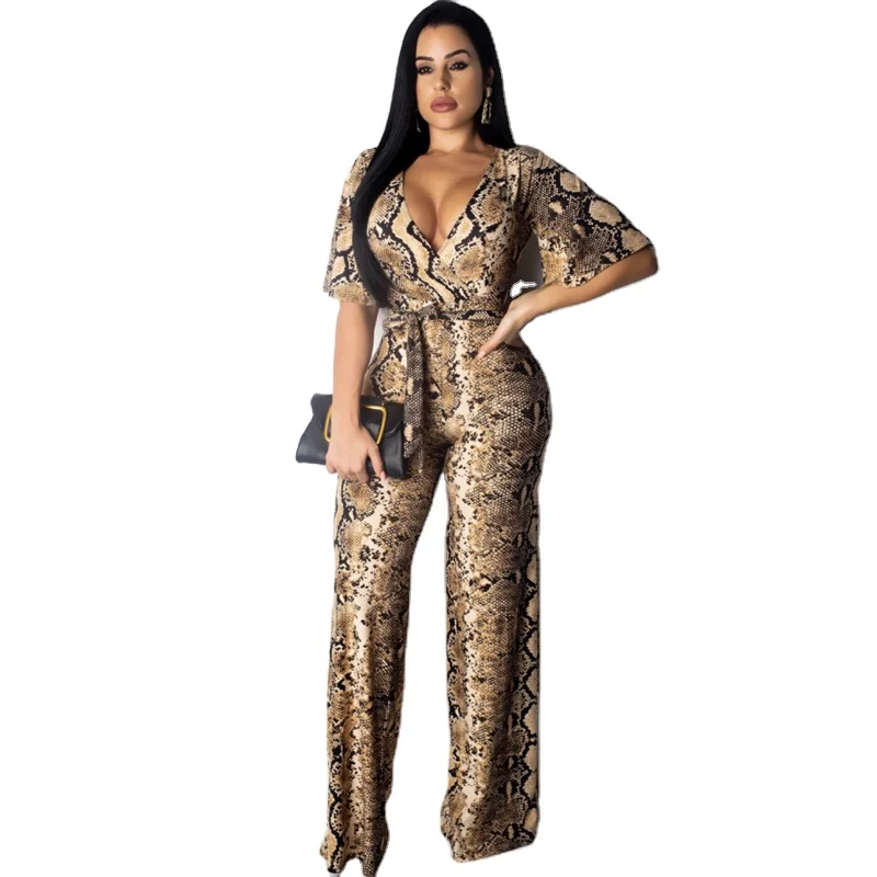 Wholesale high quality women's jumpsuit sexy deep V snake print jumpsuit trousers one-piece ladies bodysuit, Red
Wholesale high quality women's jumpsuit sexy deep V snake print jumpsuit trousers one-piece ladies bodysuit, Red