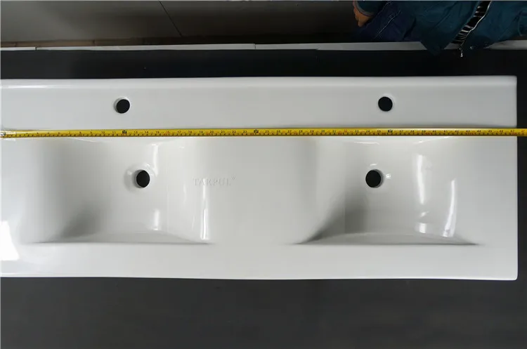 TARPUL B120 Modern Wave Type Bathroom Cabinet Counter Basin Vanity Unit Porcelain Double Basin Sink Rectangular Shape Sanitary supplier