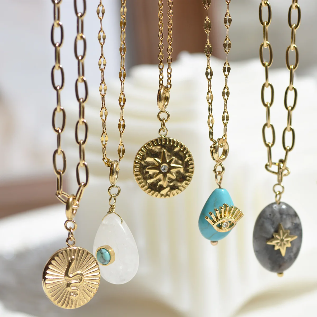DIY Detachable Stainless Steel Sun Shape Pendant Necklace Natural Stone Diamond Evil Eyes Pendant Necklace
DIY Detachable Stainless Steel Sun Shape Pendant Necklace Natural Stone Diamond Evil Eyes Pendant Necklace