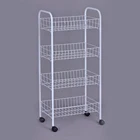 kitchen furniture Wire Four Rolling wheel Storage Fruit Rack Serving Trolley Metal kitchen cart with 4 Stages