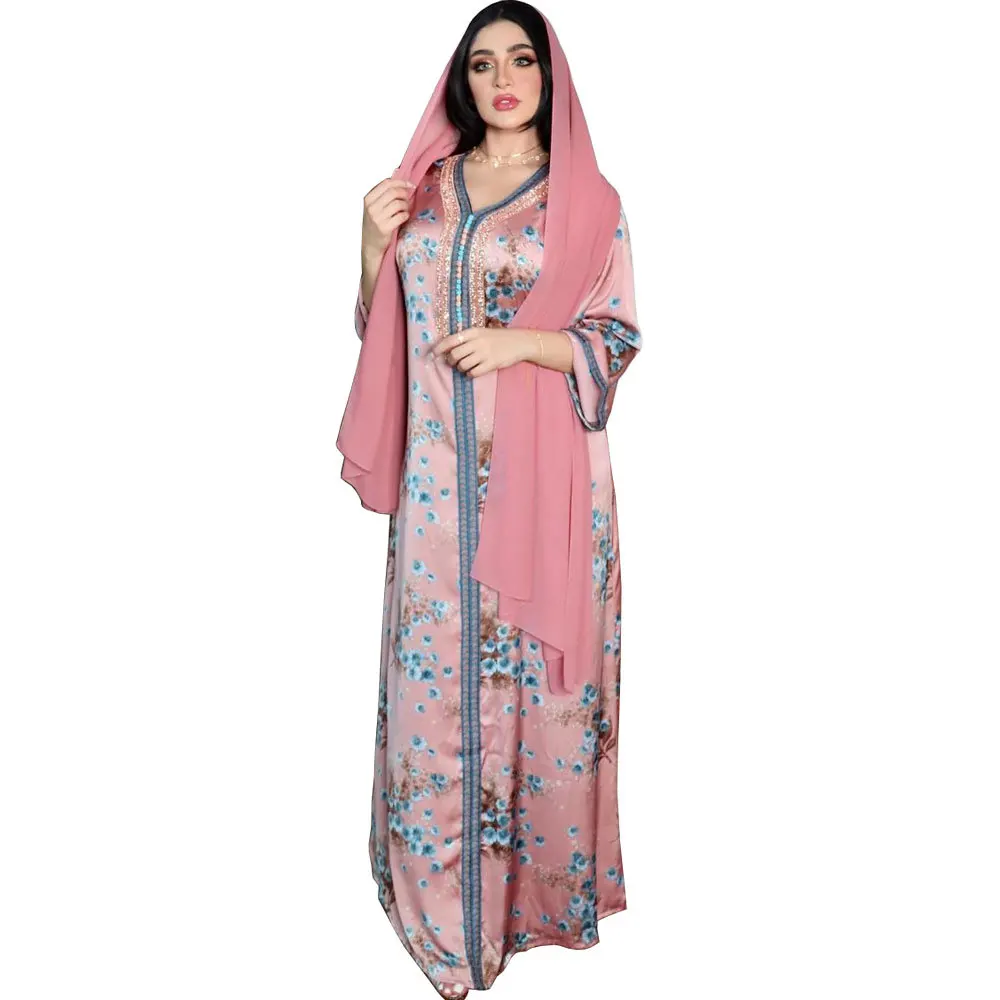 Floral Printing Middle East Muslim Dress Crystals Beads Long Sleeves Ramadan Ababya for Women Elegant Party Araic Dresses 2022, Pink
Floral Printing Middle East Muslim Dress Crystals Beads Long Sleeves Ramadan Ababya for Women Elegant Party Araic Dresses 2022, Pink