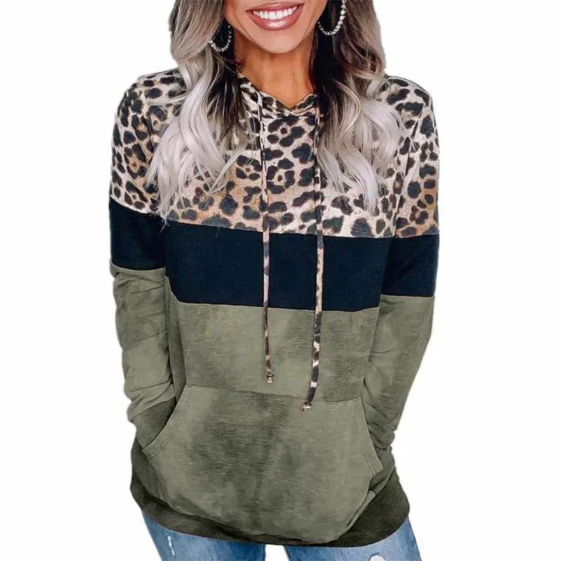 Autumn and winter European and American women's leopard print loose hooded long-sleeved sweater
Autumn and winter European and American women's leopard print loose hooded long-sleeved sweater