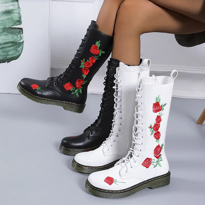 Casual embroidered flower designer lace up side zipper square heel leather martin boots woman
Casual embroidered flower designer lace up side zipper square heel leather martin boots woman