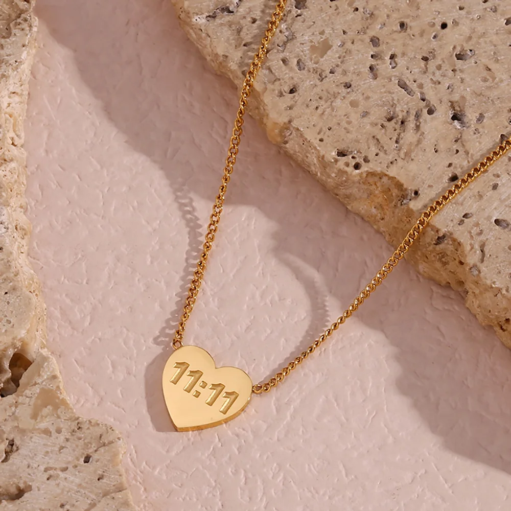 Number 11:11 Heart Pendant Necklace 18K Gold Plated Stainless Steel Jewelry Custom Collar Gifts For Women
Number 11:11 Heart Pendant Necklace 18K Gold Plated Stainless Steel Jewelry Custom Collar Gifts For Women