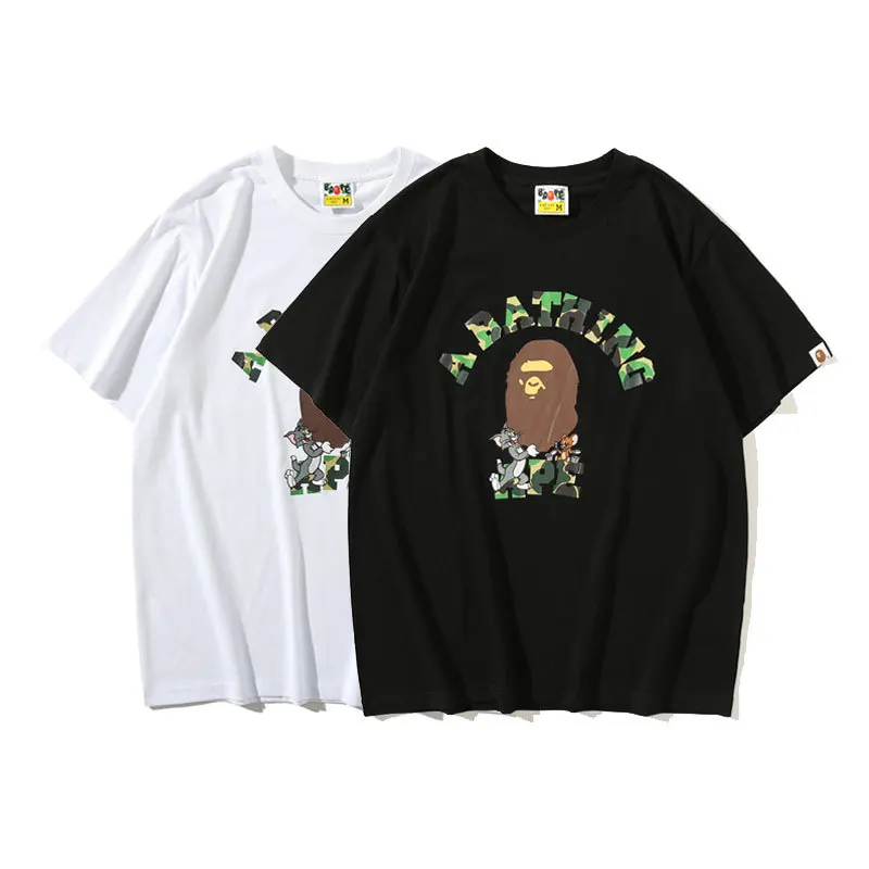 

2021 new summer bape Tom and Jerry Camouflage T-shirt round neck loose short sleeves male and female oversize tshirt, White black