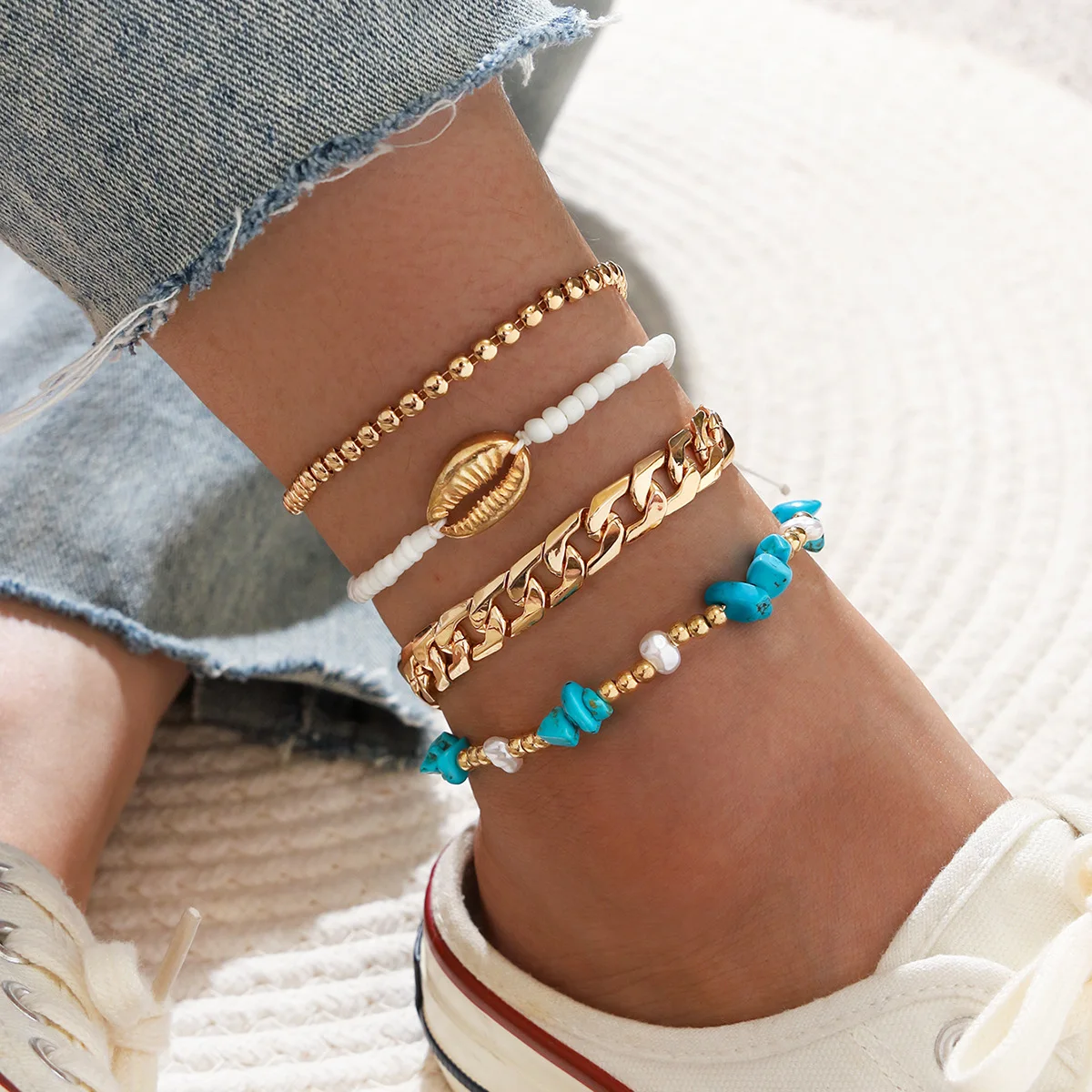 Summer Boho Irregular Blue Natural Stone Charm Ankle Bracelet Beach Sandal Handmade Beads Imitation Pearl Shell Anklet Set
Summer Boho Irregular Blue Natural Stone Charm Ankle Bracelet Beach Sandal Handmade Beads Imitation Pearl Shell Anklet Set