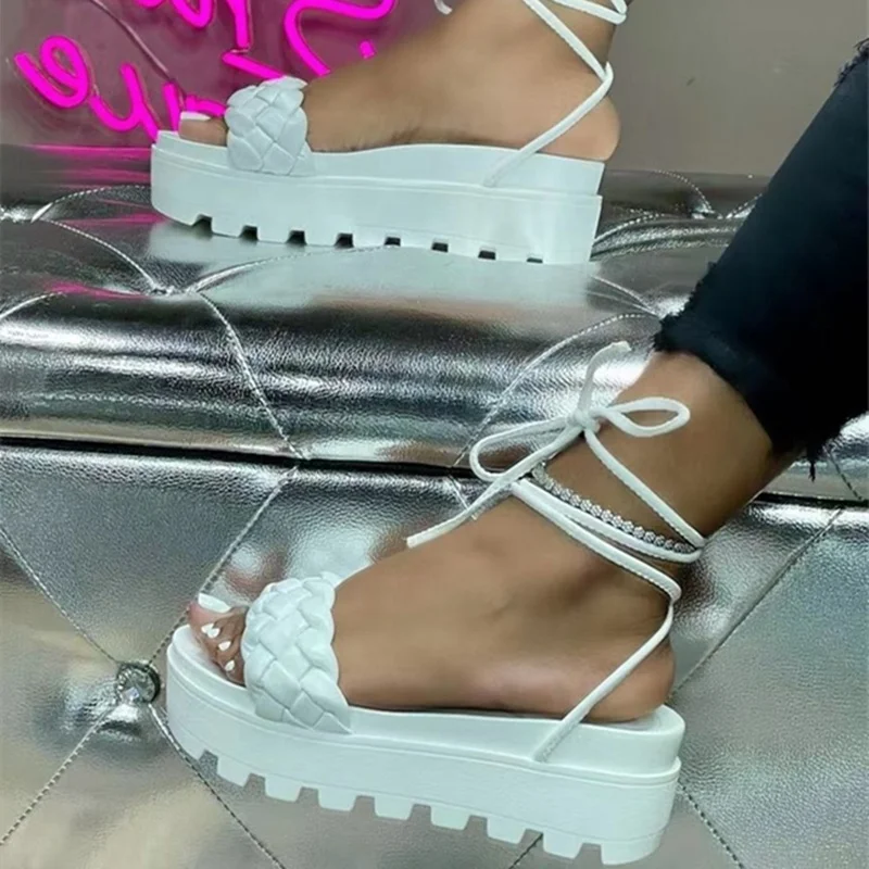 Braided Thick Sole Women Shoes Platform Sandals Sexy Lace Up Outside Summer Shoes Big Size 43, Black,white,brown
Braided Thick Sole Women Shoes Platform Sandals Sexy Lace Up Outside Summer Shoes Big Size 43, Black,white,brown