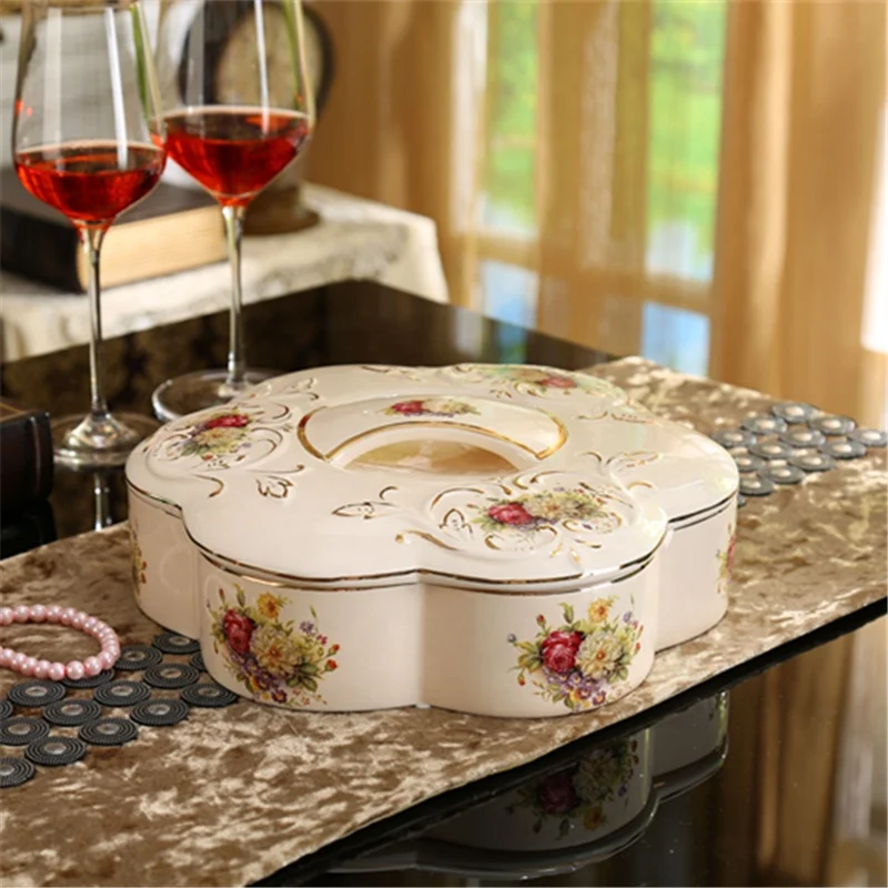 European luxury ceramic Candy box dried fruit storage box 4 compartments with lid, As shown
European luxury ceramic Candy box dried fruit storage box 4 compartments with lid, As shown