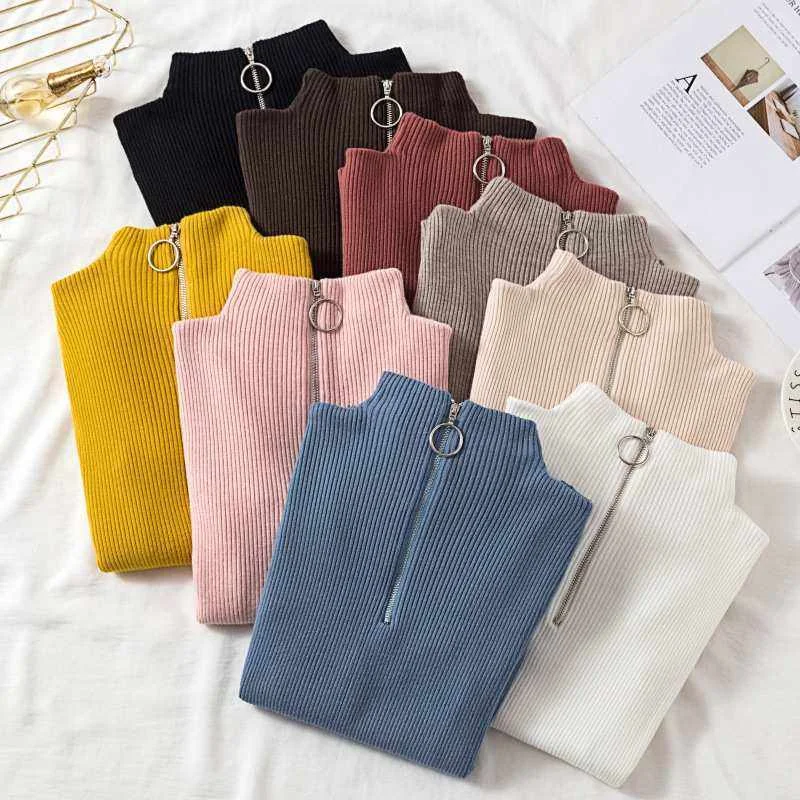 Autumn And Winter New Half-high Neck Ring Zipper Pullover Sweater Women's Slim Long-sleeved Bottoming Sweater
Autumn And Winter New Half-high Neck Ring Zipper Pullover Sweater Women's Slim Long-sleeved Bottoming Sweater