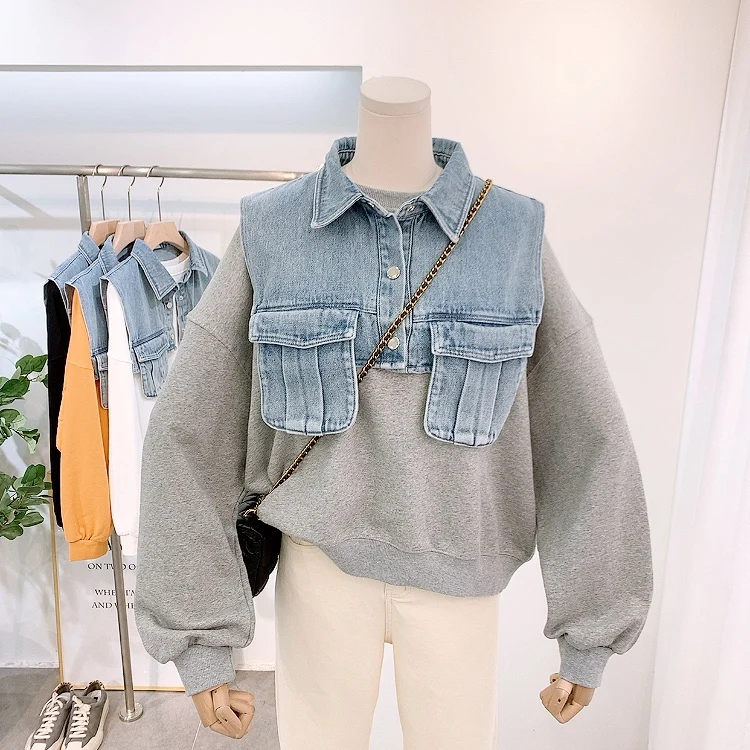 Harajuku Streetwear Casual Hoodies Women Fashion Plain Pullover Sweatshirt Denim Shawl Vest Stitch Two-piece Hoodie Set
Harajuku Streetwear Casual Hoodies Women Fashion Plain Pullover Sweatshirt Denim Shawl Vest Stitch Two-piece Hoodie Set