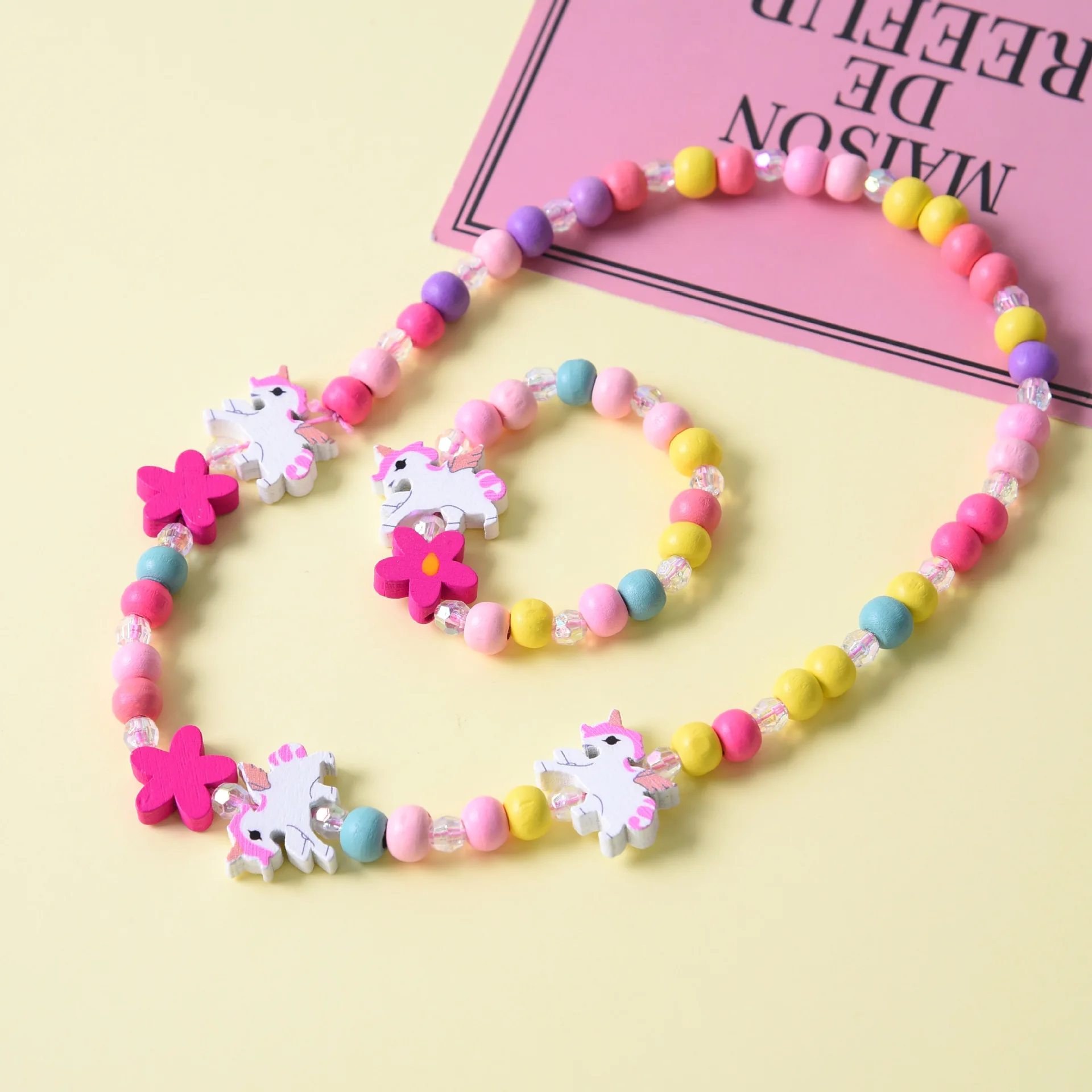 JOJO Fashion 2pcs/ set Cute Cartoon Wooden Unicorn Beads Necklace Bracelet Sets for Girls Children Jewelry
JOJO Fashion 2pcs/ set Cute Cartoon Wooden Unicorn Beads Necklace Bracelet Sets for Girls Children Jewelry