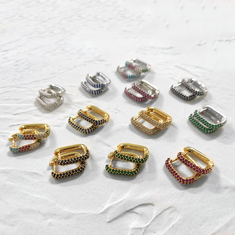 18K Gold Plated U Shape Colorful CZ Stone Earrings Mixed Geometric Earrings for Women Minimalist Small Hoop Earrings
18K Gold Plated U Shape Colorful CZ Stone Earrings Mixed Geometric Earrings for Women Minimalist Small Hoop Earrings