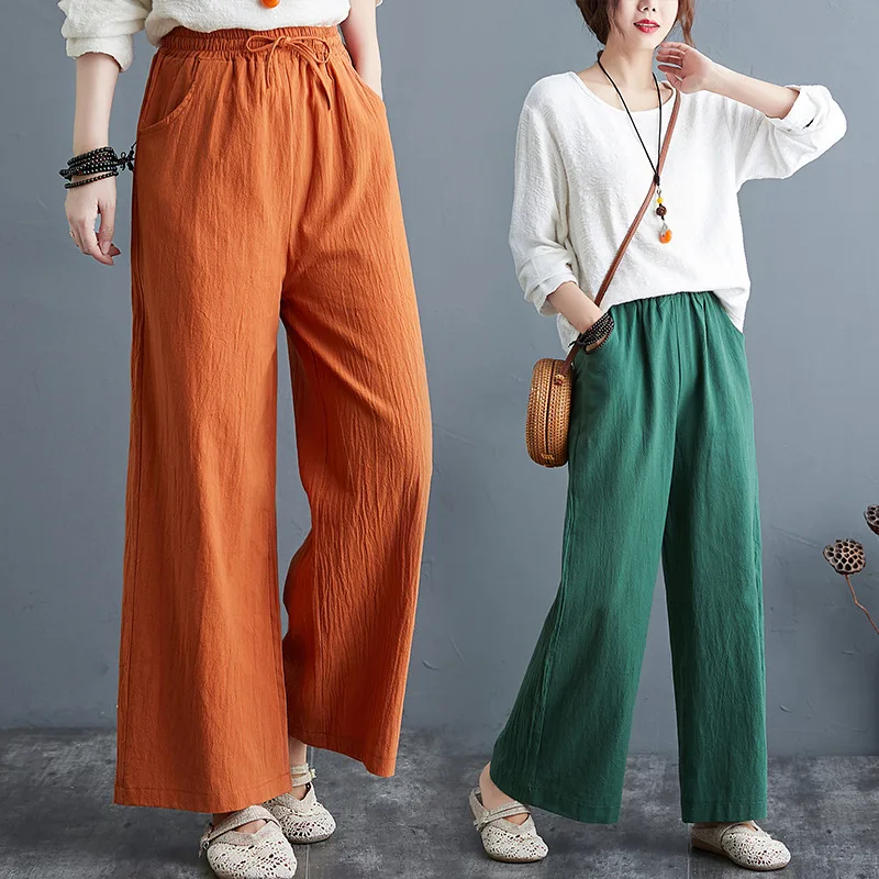 Women's trousers new cotton and linen women's trousers loose large size linen long pants wide leg elastic high waist, 6 color
Women's trousers new cotton and linen women's trousers loose large size linen long pants wide leg elastic high waist, 6 color