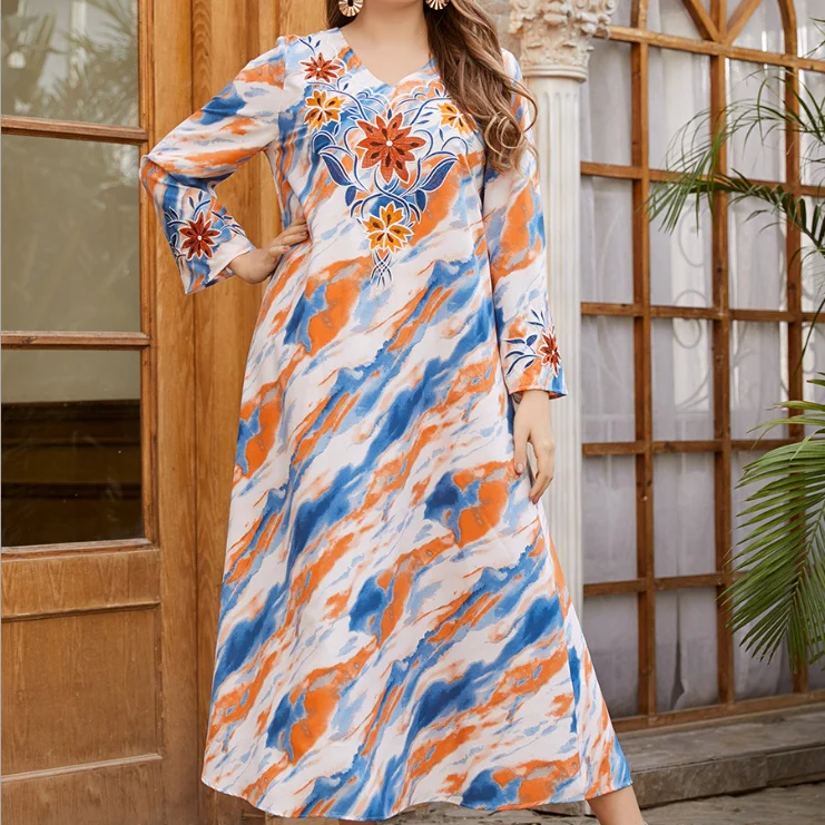 Ethnic women's dress stand collar contrast color Muslim printed long style long sleeve muslim dress, As picture
Ethnic women's dress stand collar contrast color Muslim printed long style long sleeve muslim dress, As picture
